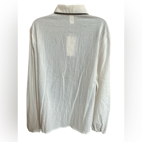 Commense White Cotton & Linen Contrast Trim Shirt. Size Medium. NWT - Picture 5 of 15